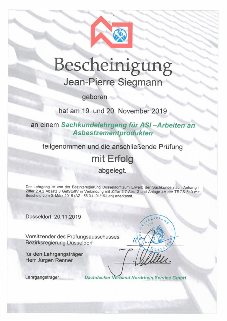 TRSG 519 Zertifikat Jean-Pierre Siegmann