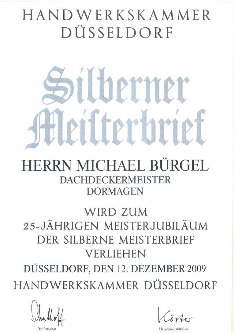 Silberner Meisterbrief Michael Bürgel