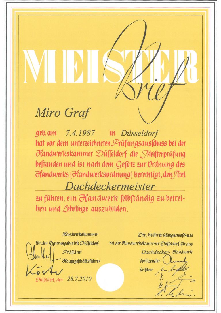Meisterbrief Miro Graf